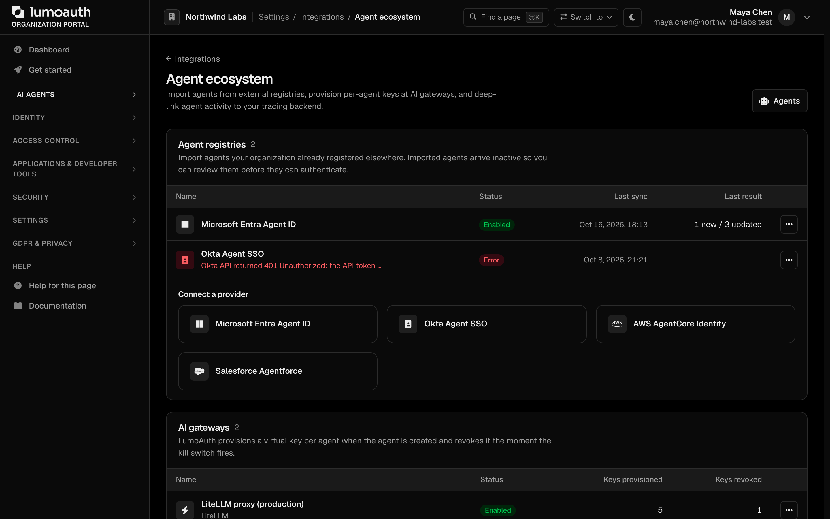 The Agent ecosystem page with the Agent registries providers