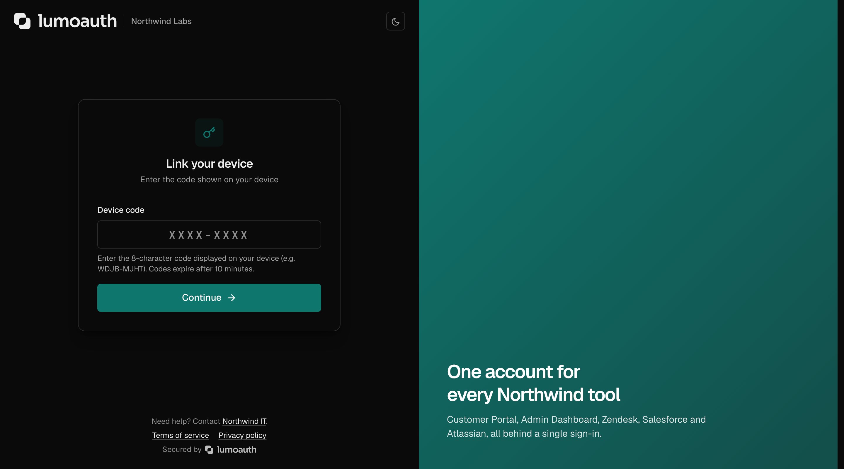 The Link your device page asking for the device code
