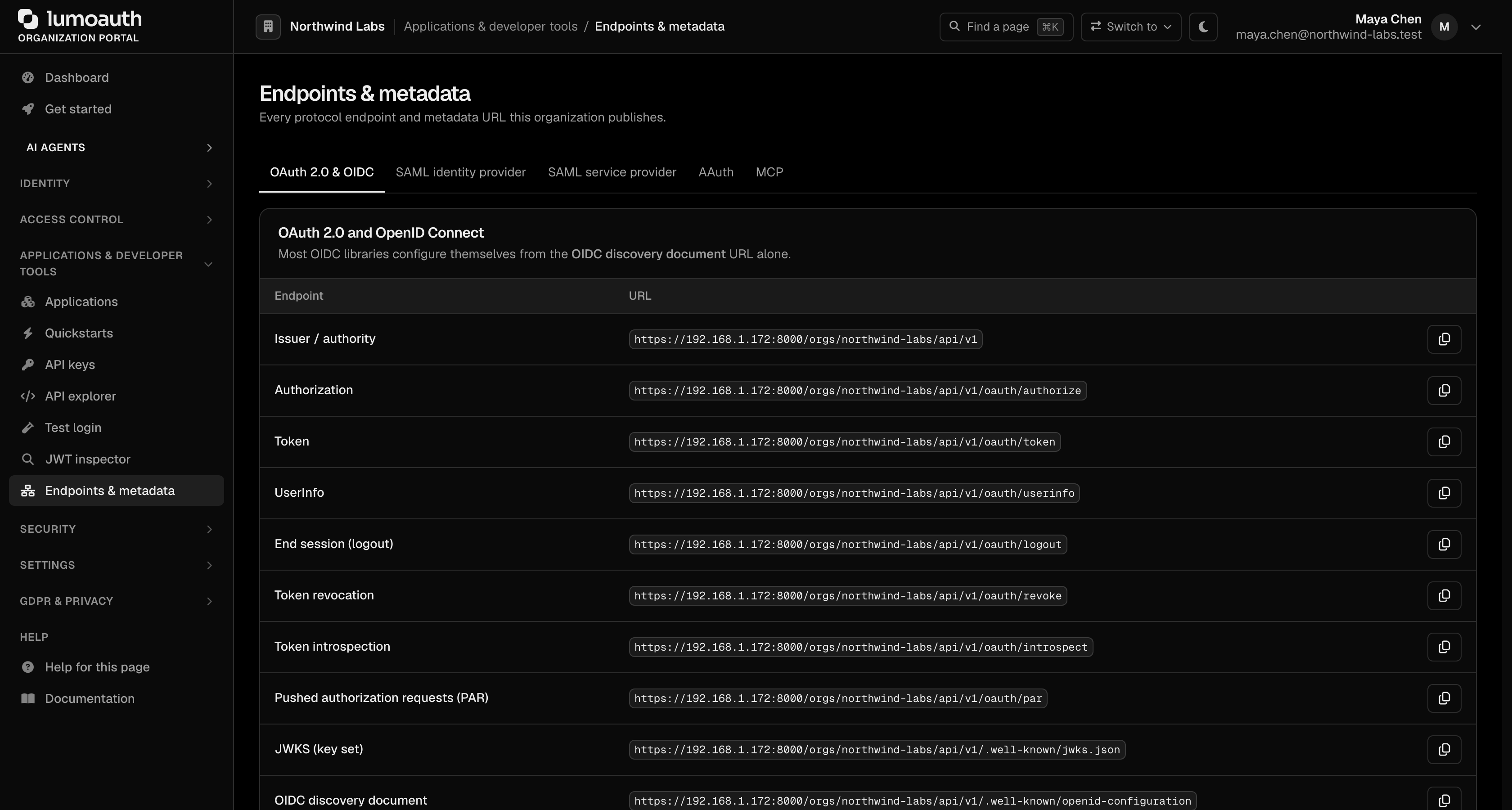 Endpoints &amp; metadata with the OAuth 2.0 and OIDC endpoint URLs