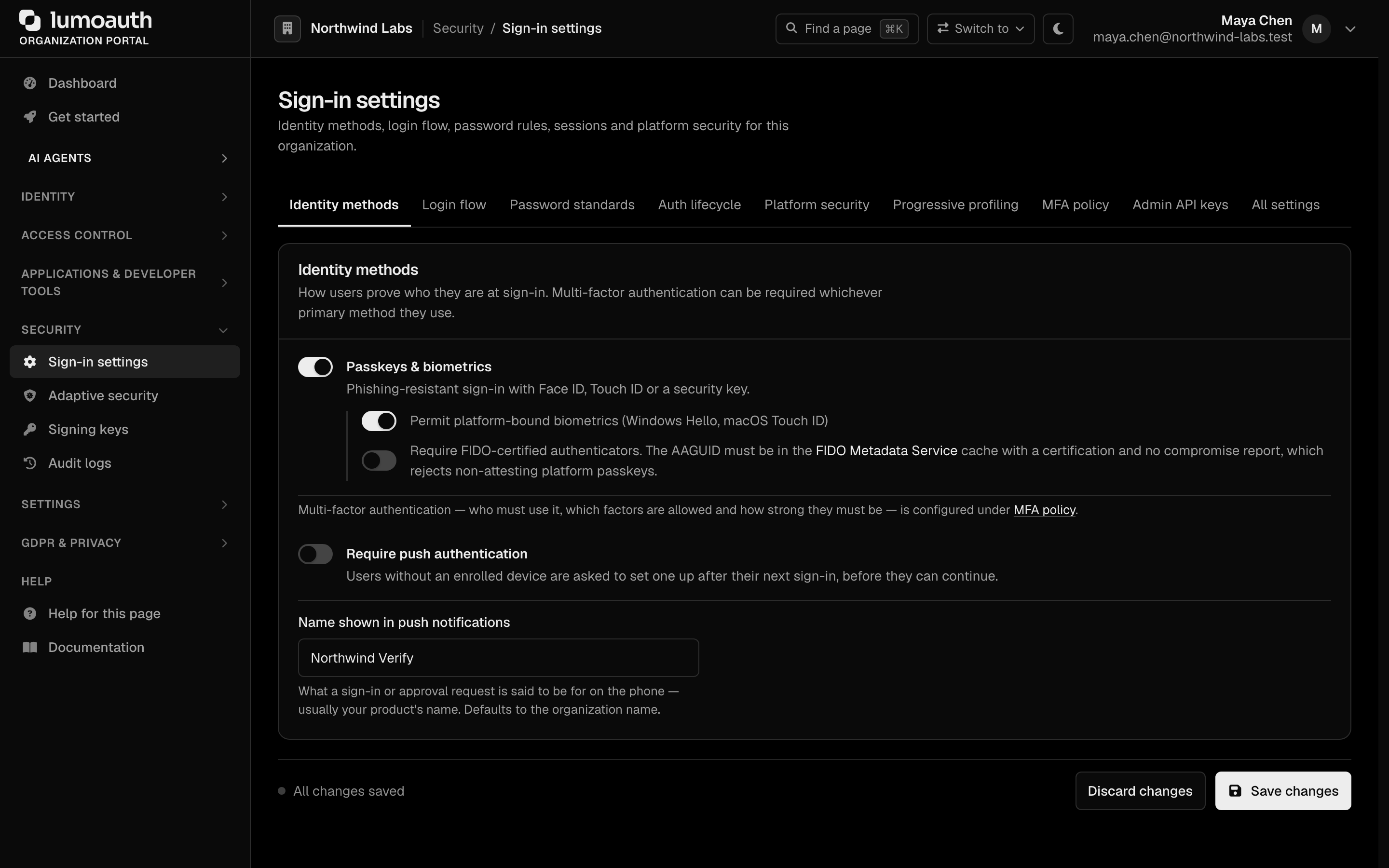 The Allowed factors checkboxes in the MFA policy, with Text message (SMS) unavailable until an SMS provider is configured
