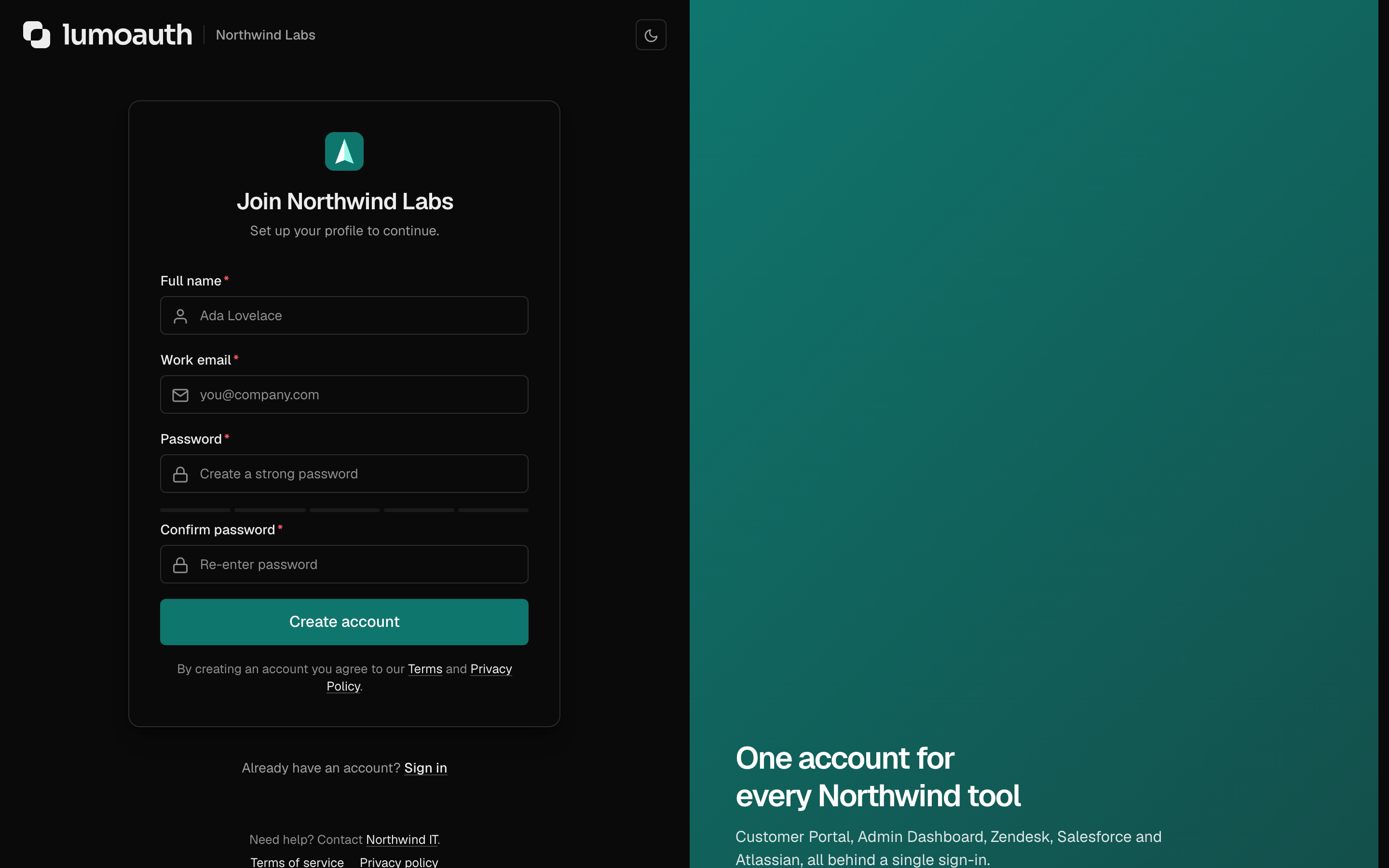 The organization registration page